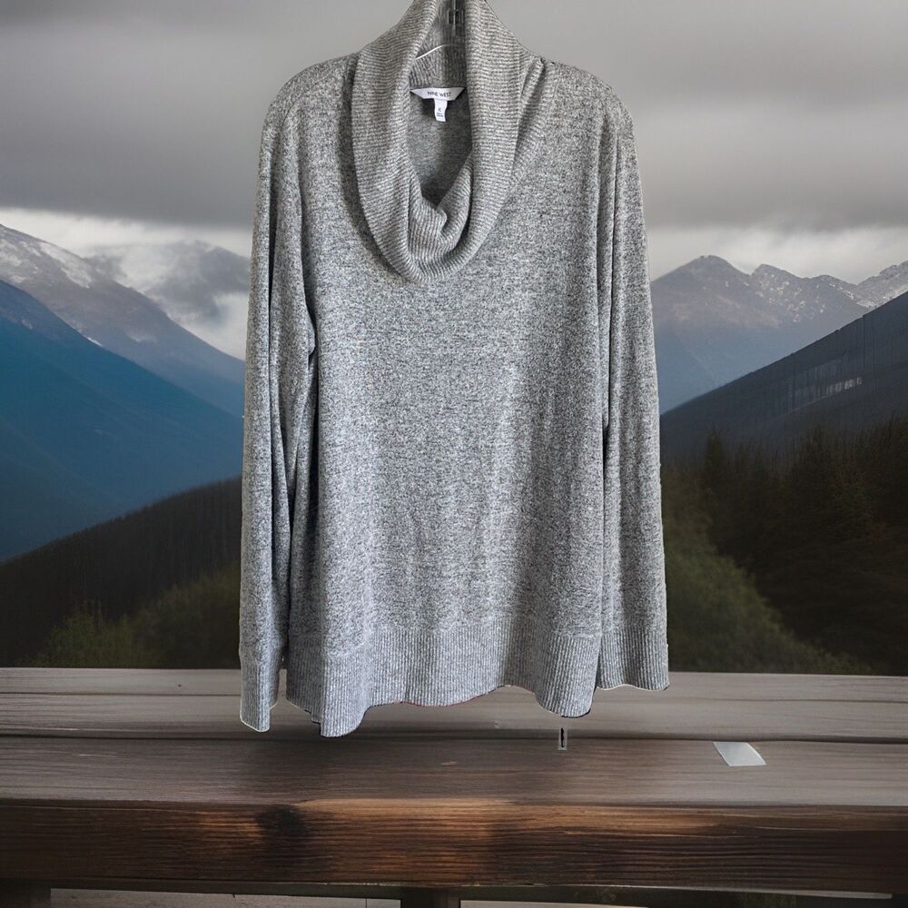 Nine West Sweater XL Gray Cowl Neck Stretch Good Condition Rayon Casual Relaxed